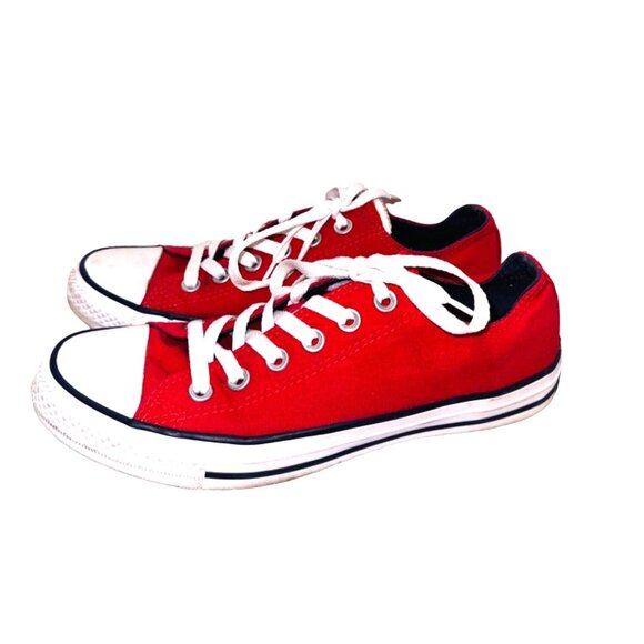 Converse Unisex Low Top Red Sneaker W8 M6 Canvas Casual Shoes School Girl Skater - Picture 3 of 11